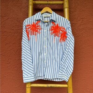 Robert Graham Striped Button-Down Shirt with Red Palm Embroidery